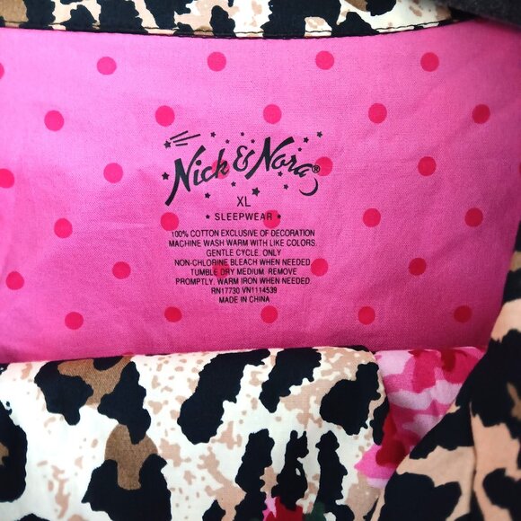 Nick & Nora Animal Print With Roses Pajama Set Pjs Top & Pants Size XL - Picture 5 of 6